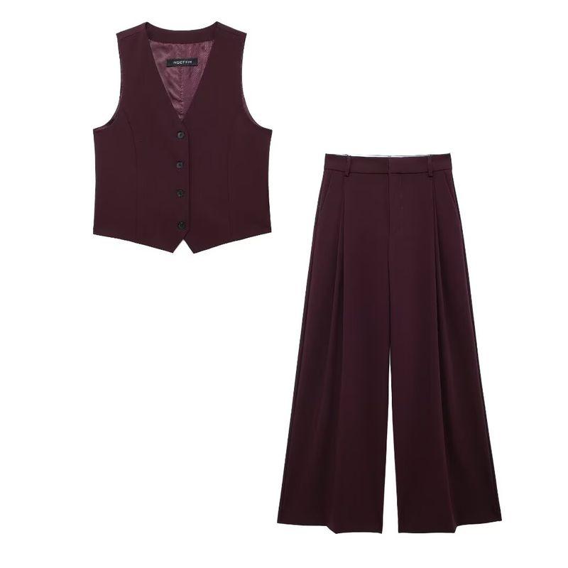 Kaslead New Arrival Women's Fashion Style V Neck Sleeveless Vest Waistcoat Pleated Pants 4749886 4391513