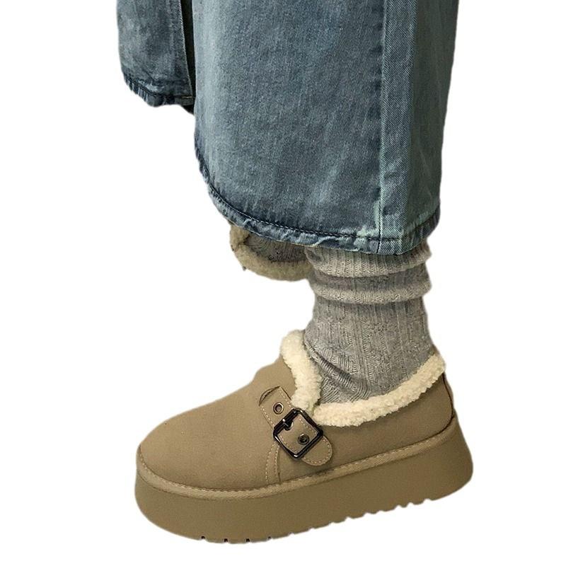 Internet celebrities anti-skid heightened thick-soled snow boots women's winter piled and thickened 2025 new one-pedal thermal cotton shoes