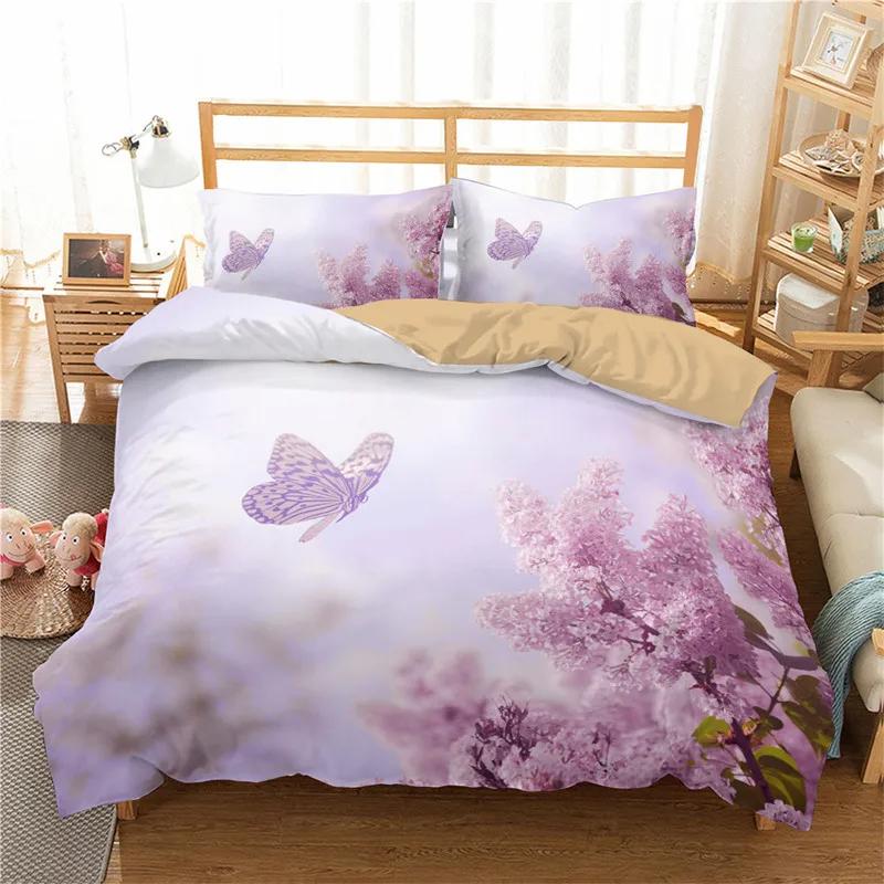 Comforter Floral Butterfly Flower Bedding Set Full King For Girls Women Botanical Flowers Comforter With 2 Pillow Cases