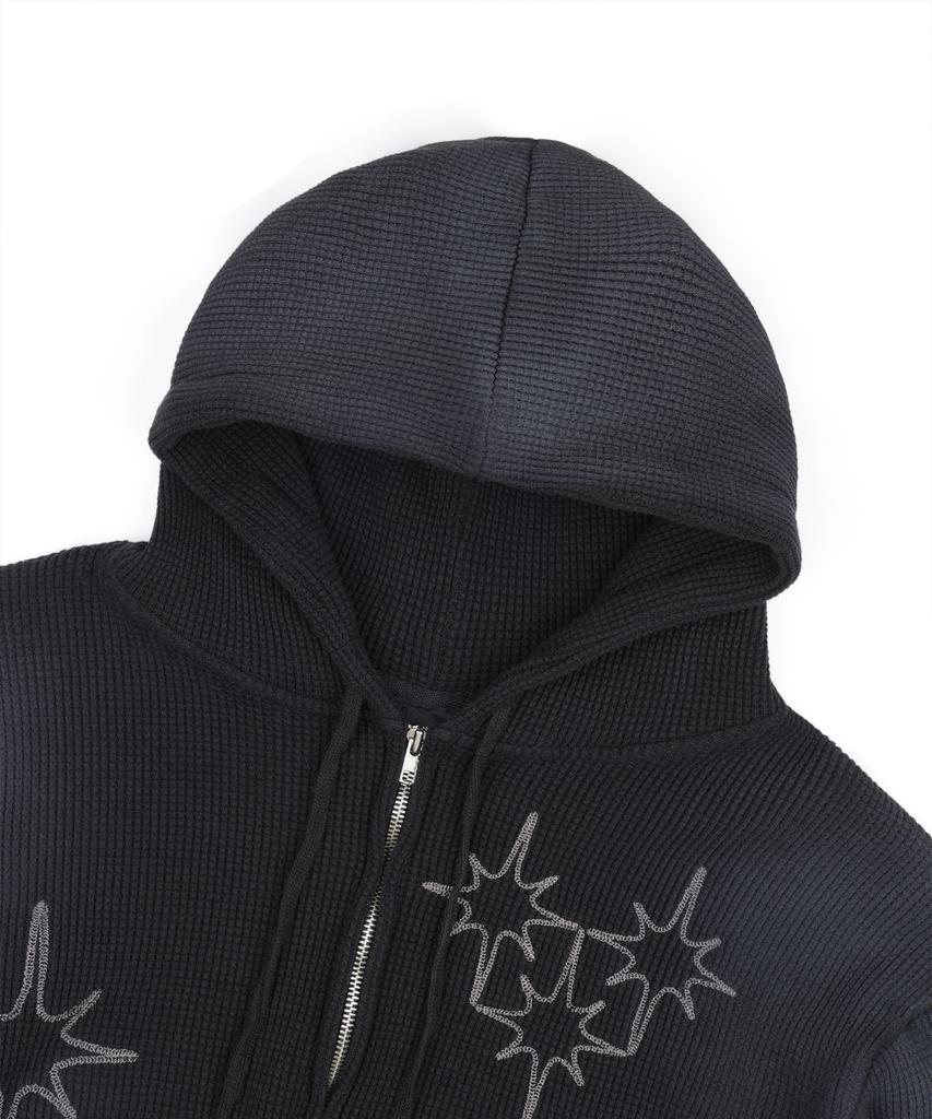 Easy No Easy Washed Star Waffle Zip-Up Hoodie - Black