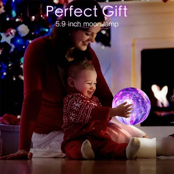 5.9 inch 16 Colors Moon Lamp Lava Lamp Night Lights for Kids Room Galaxy Mood Light 3D Moon Light with Wooden Stand Charging