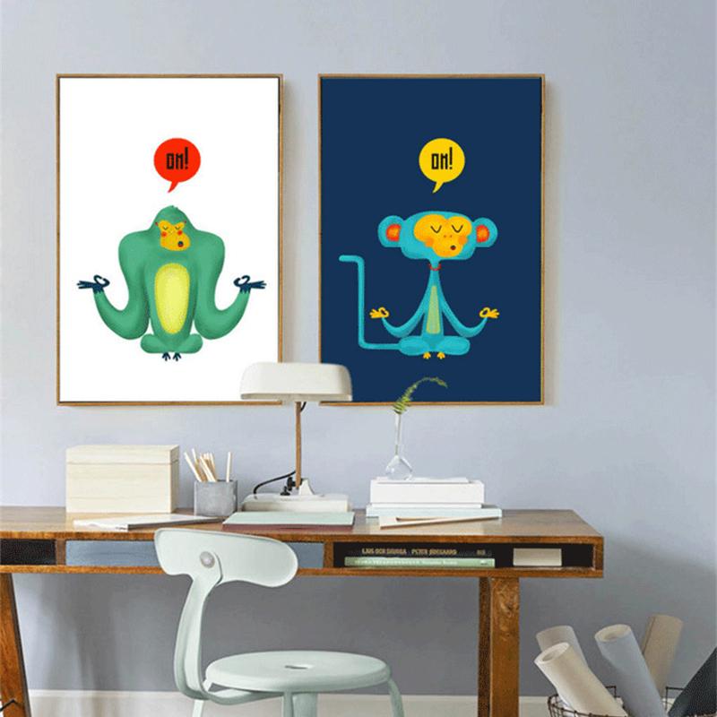 Yoga-Affe, niedliches Cartoon-Tierdruck-Poster, Leinwandgemälde für Kinderzimmer, Heimdekoration, Wandbild, Quadro-Kunsthandwerk