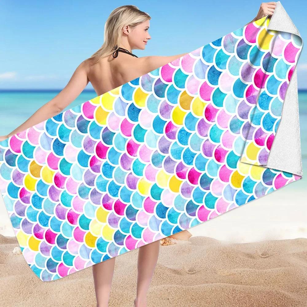 Fish Scales Large Bath Towels No Sand Free Quick Dry Towel Summer Swimming Xxl Beach Towel Surf Poncho Microfiber Bath Towel