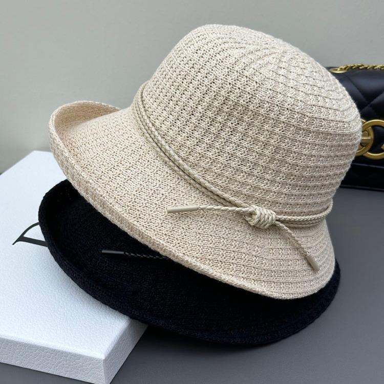 New Crimped Bucket Hat Women's British Top Hat Spring and Autumn Hat Women's Bow Knitted Hat Versatile
