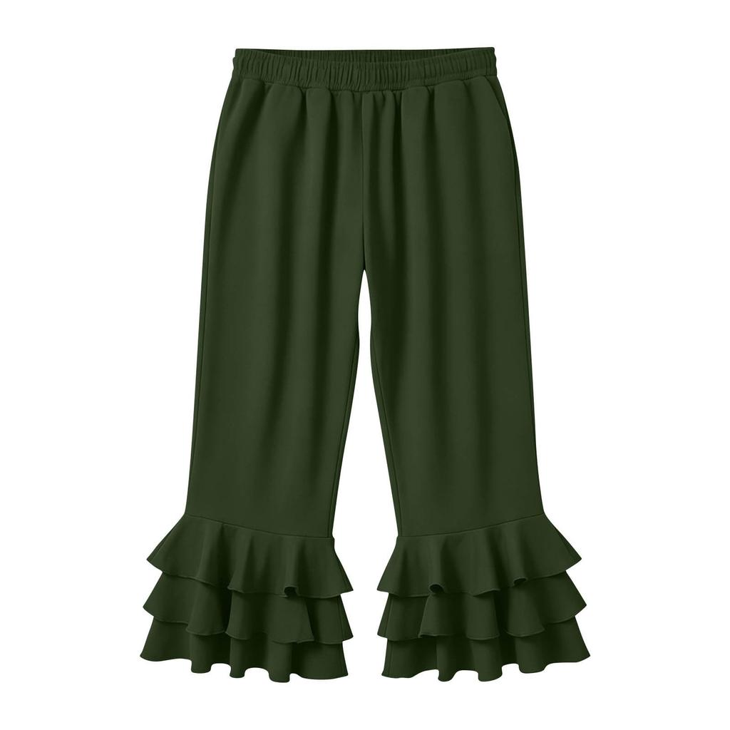 Damen Y2K Style Yoga Capri-Hose Lagen-Rüschensaum Kurze ausgestellte Leggings Sommerlich Lässig Stretch Schlanke Passform Ausgestellte Hose