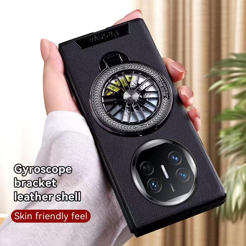 17ProMax Leather Decompression Gyro Stand Case - Drop-Proof Protective iPhone 14/15 Cover
