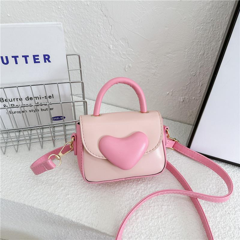 Color Heart Blocking Shaped Buckle Leather Children Shoulder Bag For Daily Use
