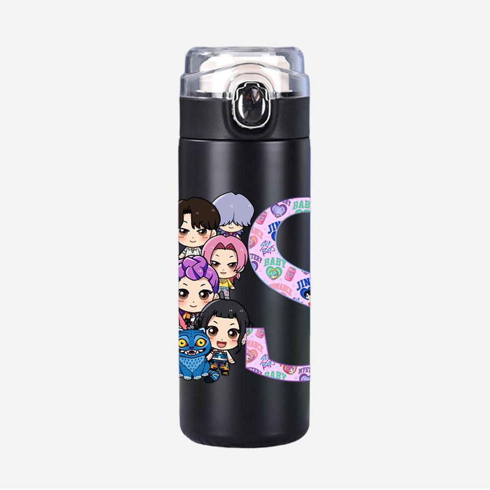 26 English Letter K-Pop Demon Hunters Printed 400Ml Water Bottle Thermos Cup Portable Stainless Steel Leak Proof Camping Water Cup Kid Gifts