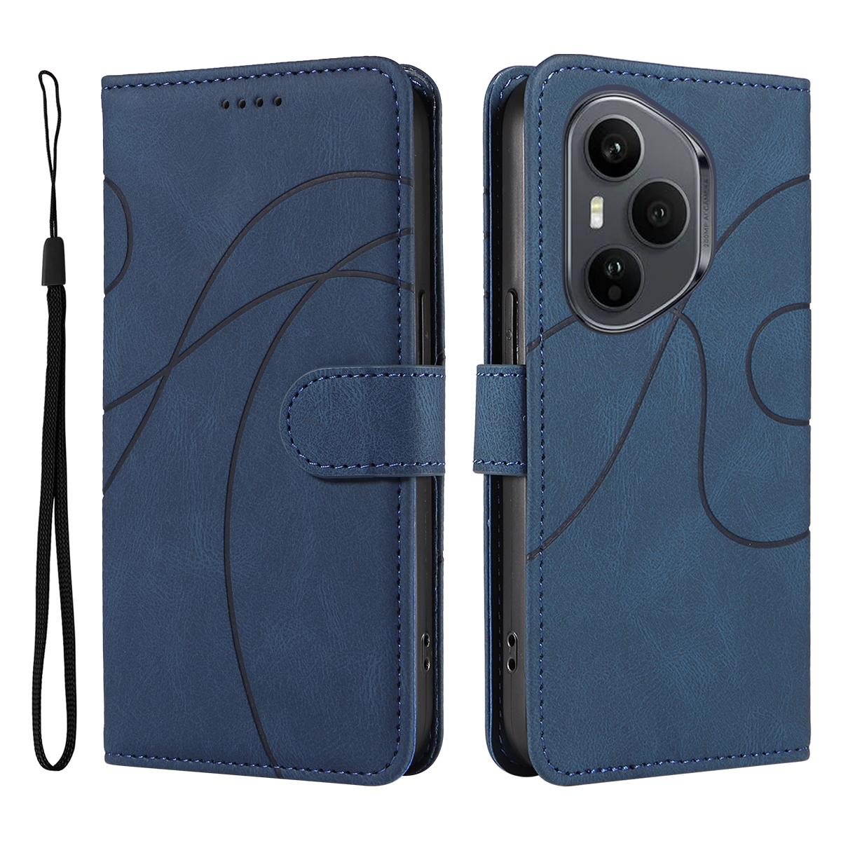 

Для Honor 400 Pro 5G (Глобальний) Шкіряний чохол-гаманець для телефону з підставкою та дизайном у вигляді вигнутої лінії - Чорний C