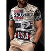 Summer Men's T-Shirt USA 250th Anniversary Eagle 3D Print Short Sleeve Top Quick Dry Vintage T-Shirt Men's O-Neck Pullover Tops