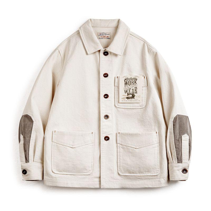 

Madden Parka French Style Retro Heavy Weight Cotton Seed Shell Jacket Twill Pure Cotton Lapel Corduroy Splicing Coat Men s Autumn Rice White XL