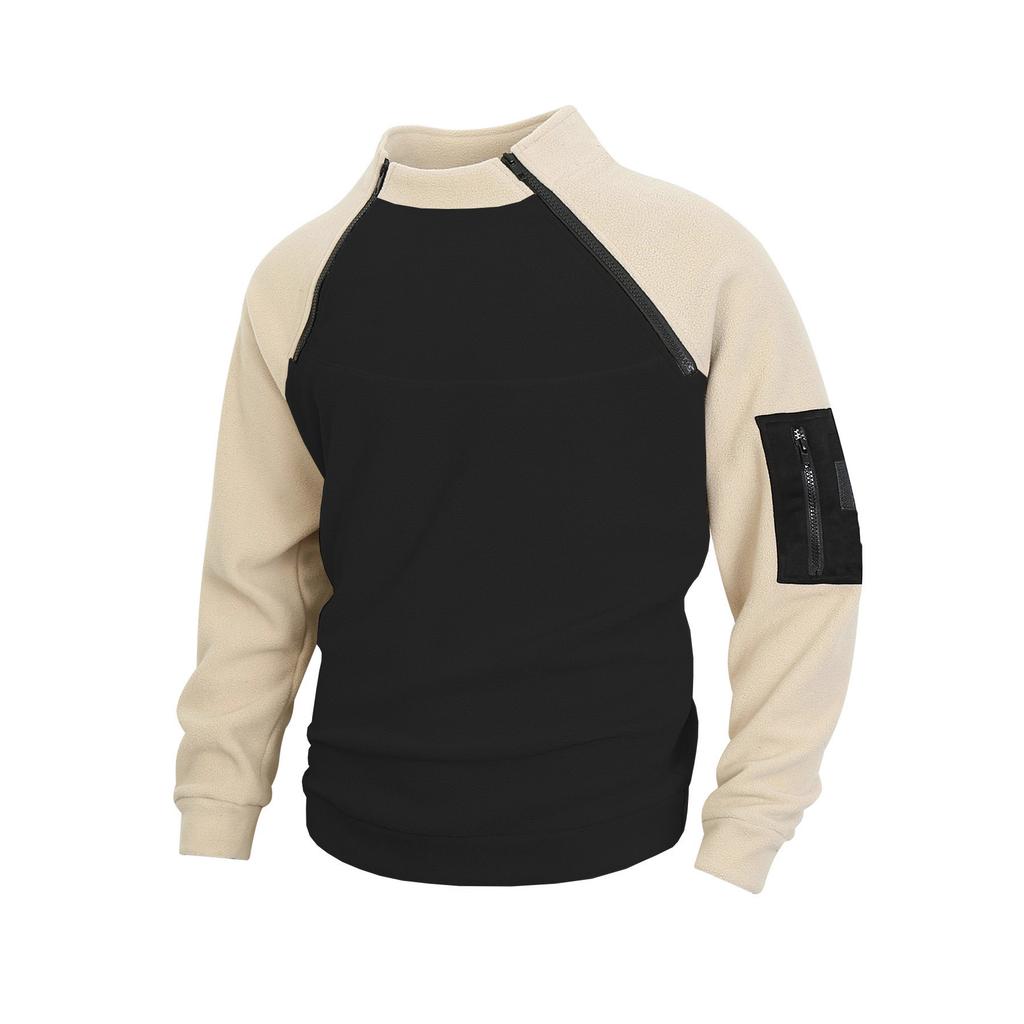 New Autumn and Winter New Slim Stand Collar Long Sleeve Pullover Personality Contrasting Casual Jacket for Men