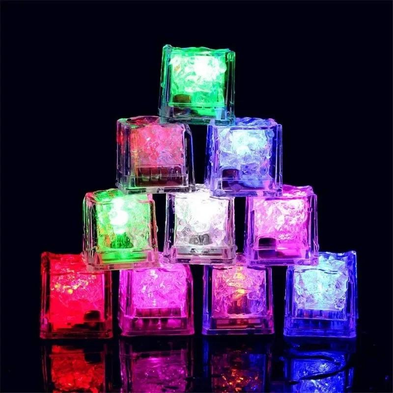 LED Luminous Ice Cube Toy Glowing Colorful Sensor Light for Kids Bath Party Bar Wine Glass Water Decor Festival Night Light