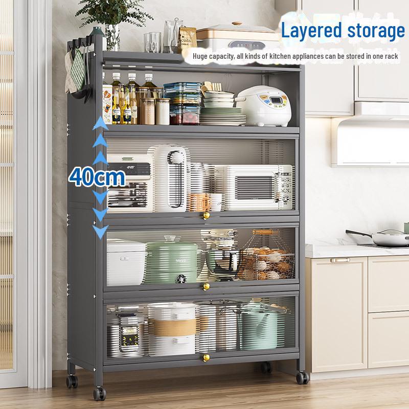 Kitchen Storage Cabinet with Microwave and Pot Rack