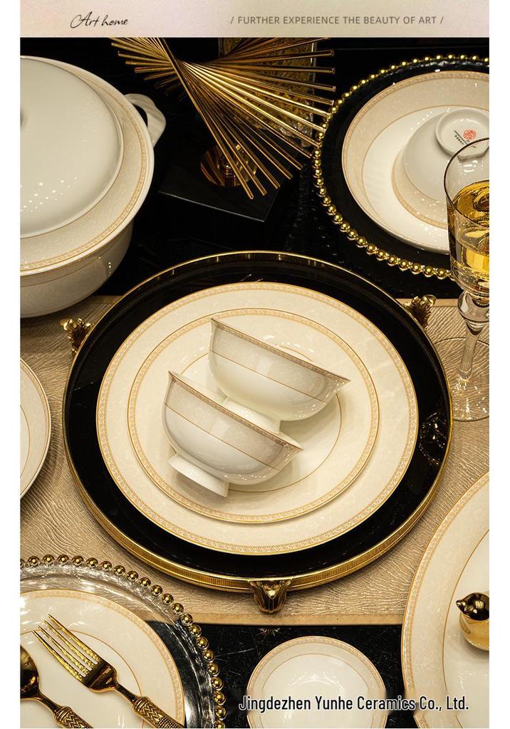 Jingdezhen High-Temperature Ceramic Bowl & Plate Set - Premium Underglaze Color, Chinese Light Luxury Gift with Chopsticks