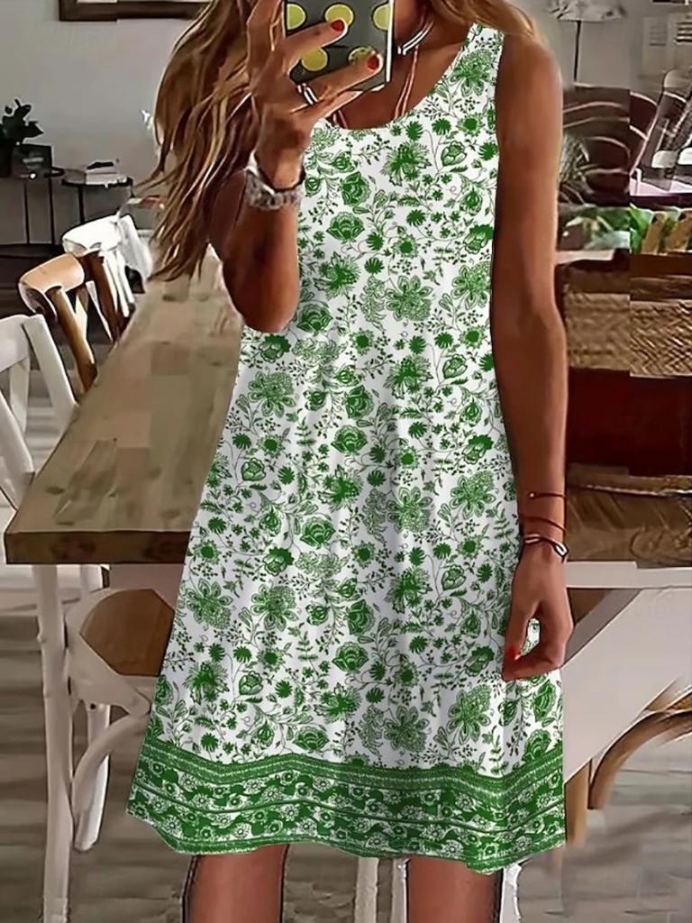 Elegant Stylish Women's Mini Dress A Line Dress Tank Dress Daily Regular Fit Floral Graphic Sleeveless O Neck