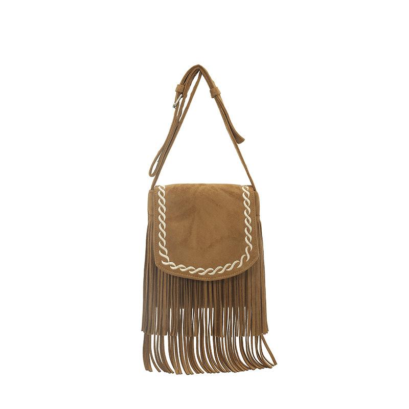 High-value Simple Retro Bag Women's 2025 New Fashion Shoulder Bag Suede Fringed Messenger Bucket Bag
