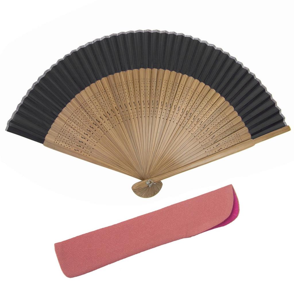 Folding pure brown set fan for women brown [KYOETSU] [Kyoetsu] fan, silk, plain, bones, 2-piece (fan, bag) (0 bones)