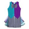 Girls Mad Costume: Sleeveless Stripes Checkerboard Bow Knot Tutu Bodysuit for Fairytale Tea Party Dress Up