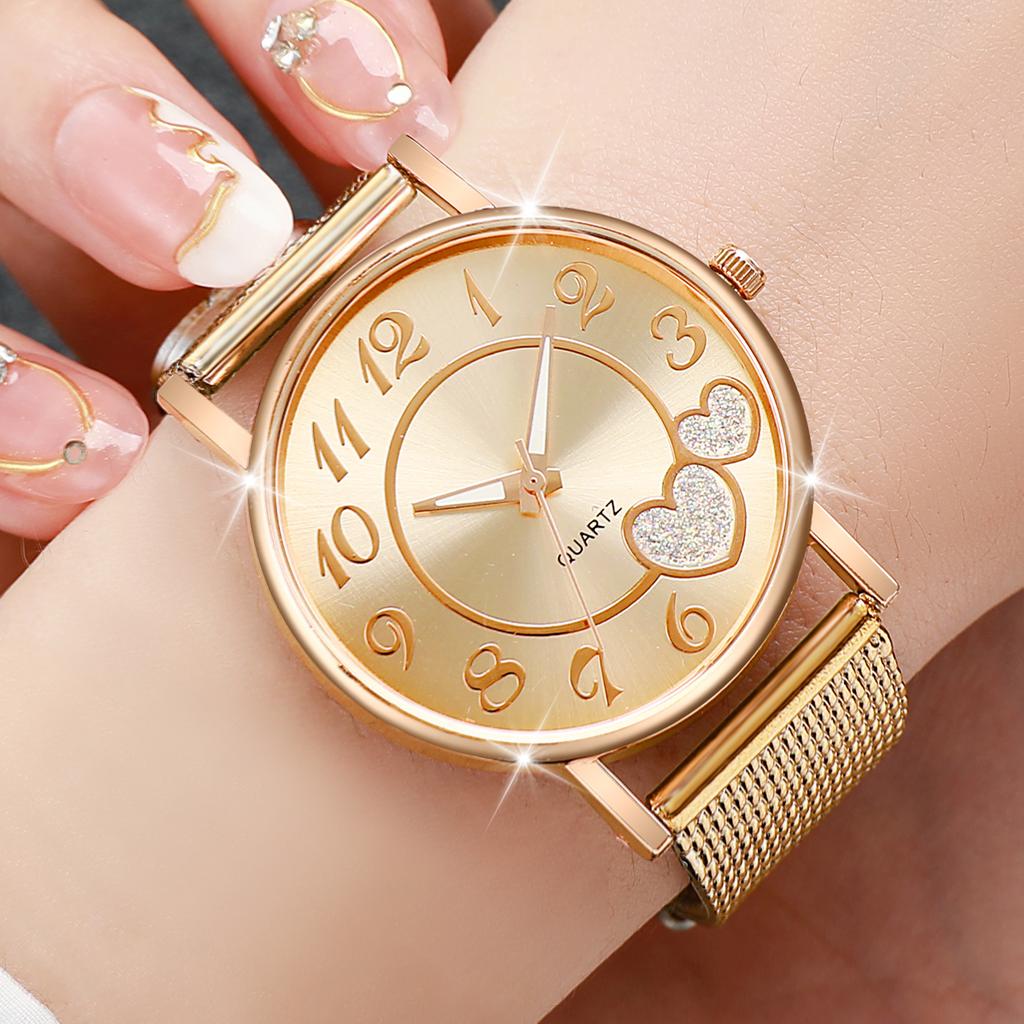 3PCS Women's Watches Fashion Heart Dial Plastic Band Analog Quartz Watch