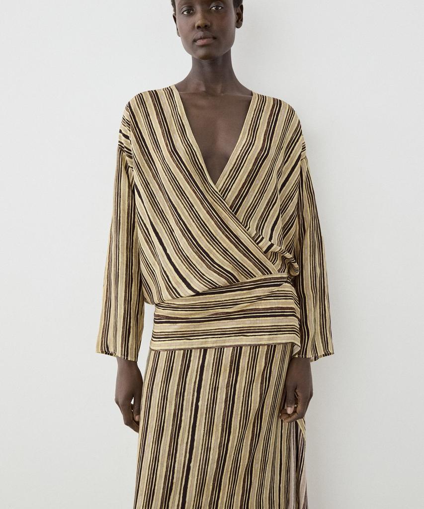 Masimodutti Striped Belt Detail Midi Dress