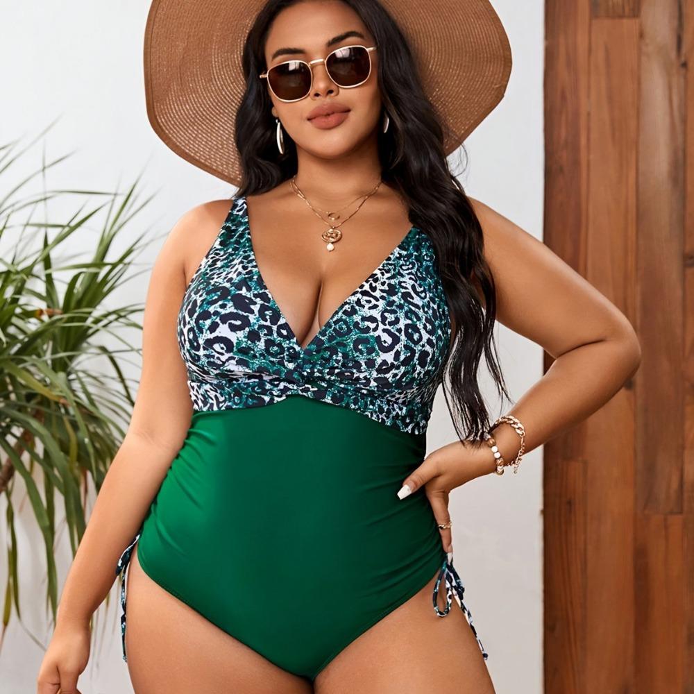 Large-size One-piece Swimsuit Women One-piece Lace-up Drawstring Briefs, Thin and Thin Printed Multi-color Swimsuit