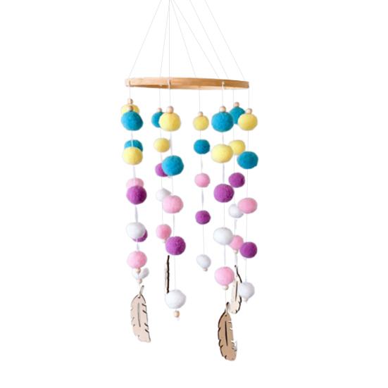 Carillon flou coloré nordique, boules de chambre, feuilles en bois, ornement suspendu pour berceau