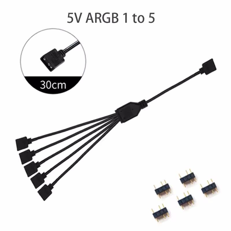 ARGB SYNC Splitter 1V 1 Pin 11V 1 Pin 1 to 1/1/1/1 11CM Mainboard ARGB Extension Cable with Protective Cap for Computer Chassis