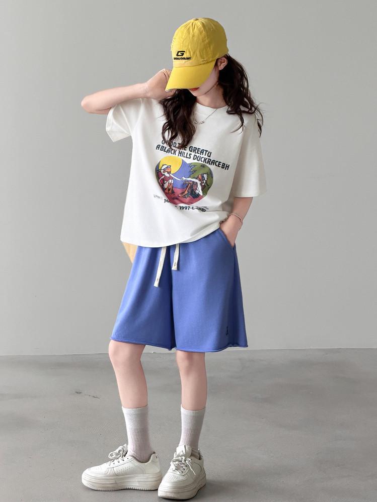 2026 New Style Girls' Cartoon T-shirt & Shorts Set – Trendy, Loose-Fit Activewear for Older Children