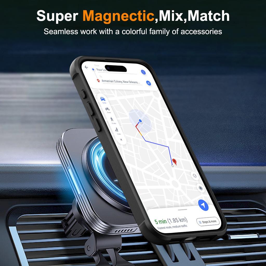 For iPhone 16 Plus Case Compatible with MagSafe Rotatable Ring Kickstand TPU+PC Phone Cover