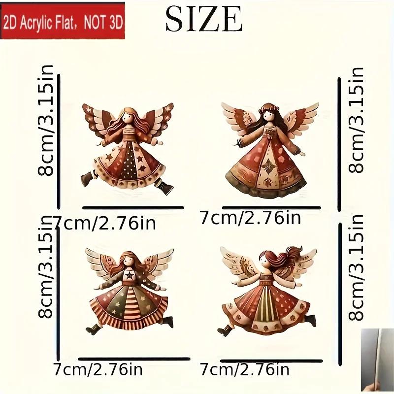 4pcs Handmade Vintage Wooden Angel Christmas Ornaments- Multi-Color Festive Decor for Tree, Home & Offic