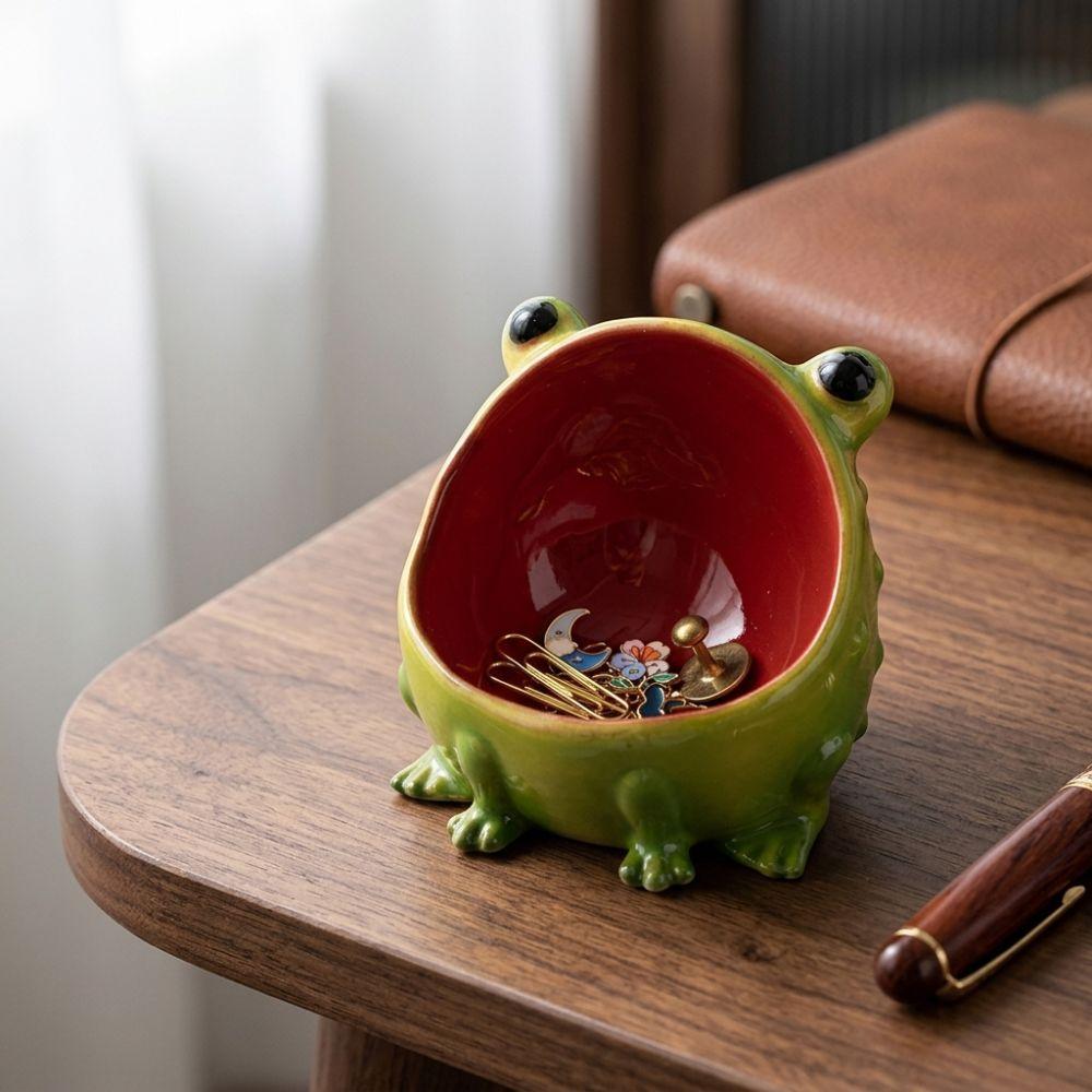 Wide Open Mouth Frog Figurine Candy Jar Modern Artistic Frog Key Bowl Bookshelf