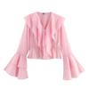 Kaslead New Arrival Women's Clothing Fashion Style Fashion Simple All-Match Long Sleeves Multi-Layer Ruffles V Neck Tops