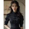 Vintage Black Blouse Chemise Femme Shirts for Women Embroidery Jacquard Y2k Tops Shirt