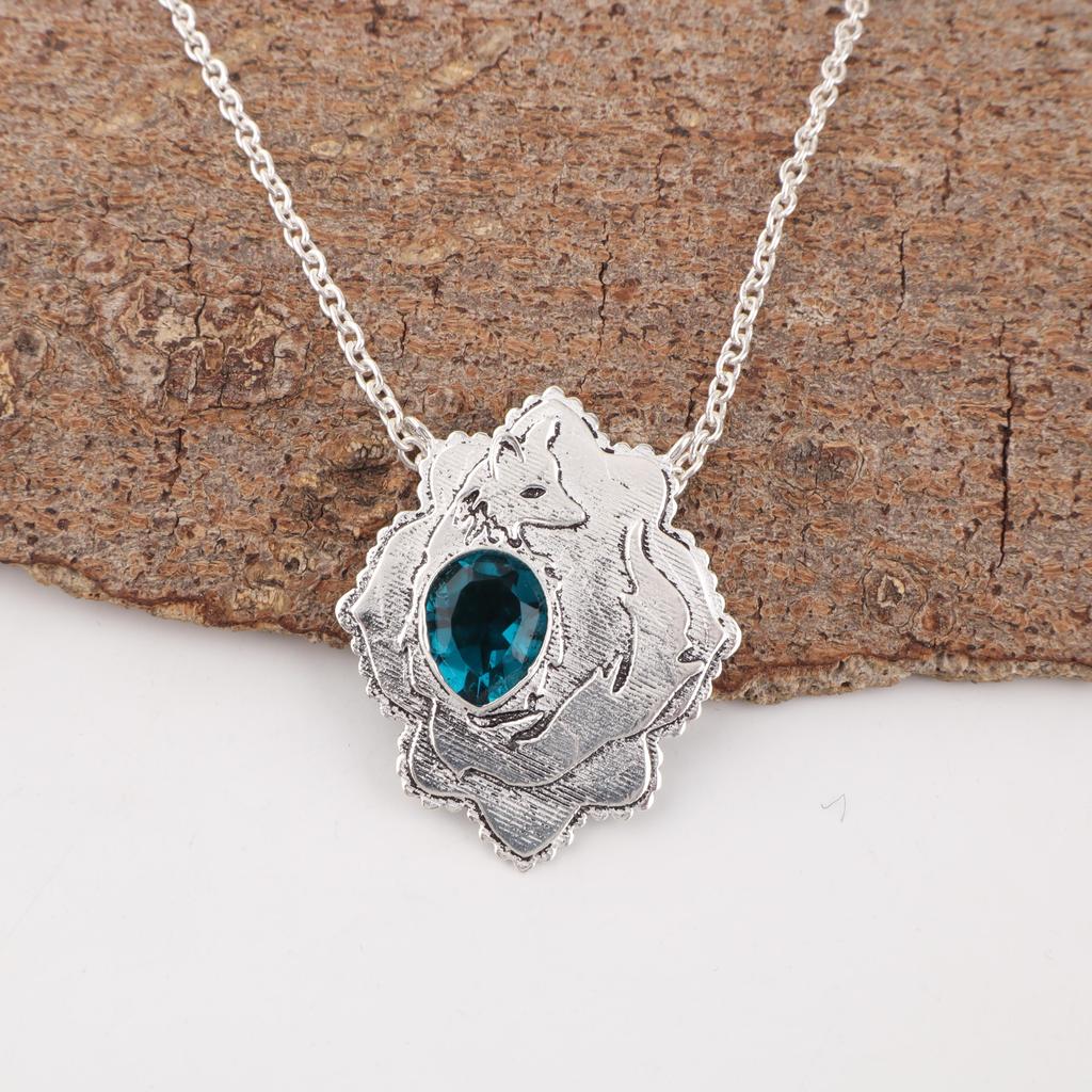 Apatite Gemstone 925 Solid Sterling Silver Handmade Antique Jewelry Gift For Mother Pendant