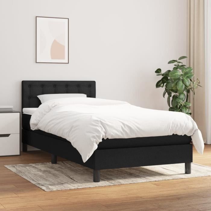 VidaXL Lit à sommier tapissier avec matelas Noir 100x200 cm Tissu - Modèle 3140355