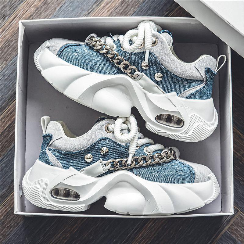 

2025 men s shoes trendy breathable denim running non-slip dad shoes versatile casual thick-soled wear-resistant sports shoes 44 синій