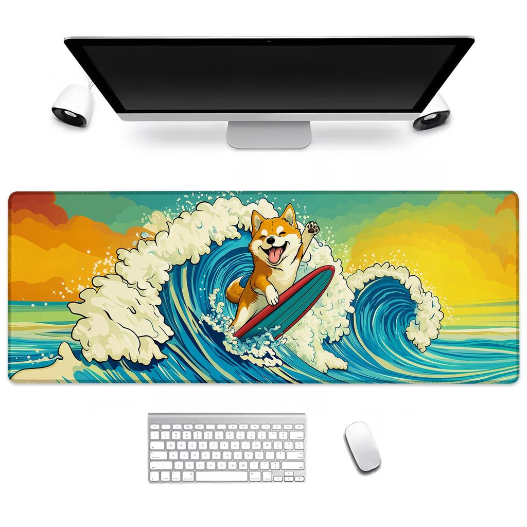 Cartoon Beach Dog Large Mouse Pad Stitched Anti Slip Rubber Base Mat For Gaming Desk Office Pc Keyboard Desktop Accessories