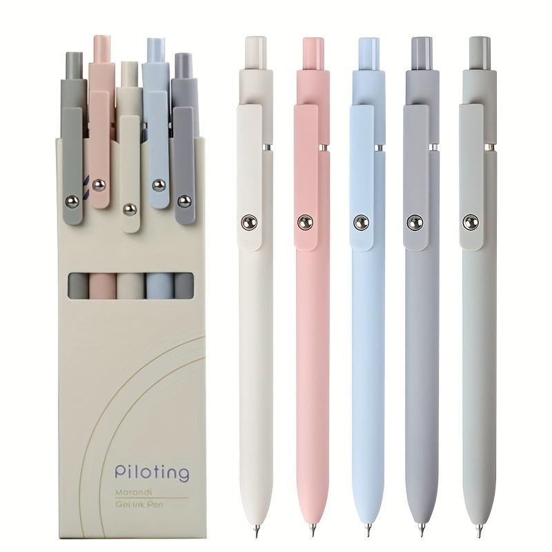 Morandi Renkli Jel Mürekkepli Tükenmez Kalemler, Plastik, Hızlı Kuruyan, Orta Uçlu, 5'li Paket Set, 0.5mm Siyah Mürekkep