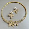Exquisite Flower Choker Necklace Earrings Set for Women Rhinestone Bride Wedding Collar Jewelry Set Fashion Party Daily Gifts
