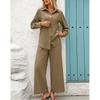 Fashion Fall Lapels Single Breasted Solid Color Loose Long Sleeves Cardigan Shirt Elastic Waist Pants Casual Two-Piece Suit