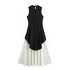 Jnleaog Autumn New Women's Clothing Fashion Style French Style Design Fashion Color Contrast Sleeveless Pleated Dress