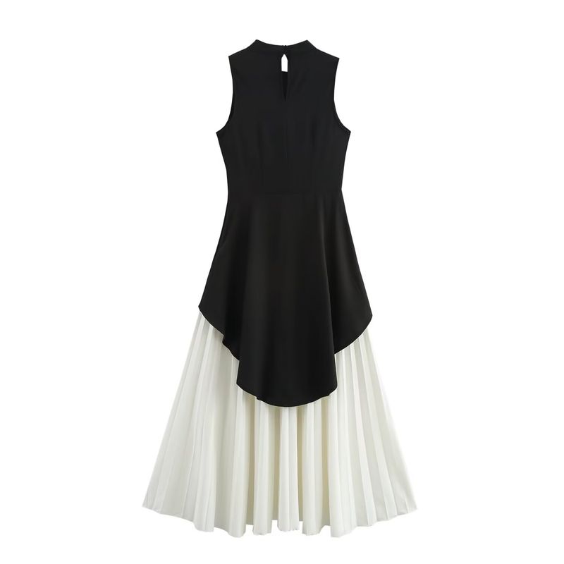Jnleaog Autumn New Women's Clothing Fashion Style French Style Design Fashion Color Contrast Sleeveless Pleated Dress