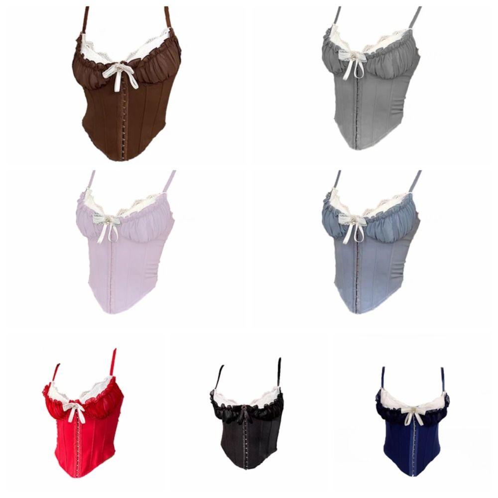 Ruffle Lace Flower Camisole Buckle Slim Crop Tops Fashion Lace Corset  Spring Summer