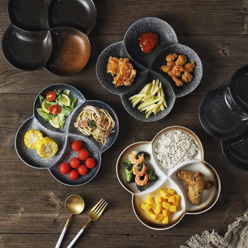 4Compartment Ceramic Divided Plate Portion Control Diet Tray Multi Grid Fruit Breakfast Dish Household Tableware Serving Platter