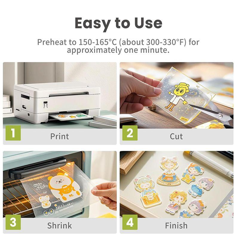 A20F-Printable Heat Shrink Sheets, Printable Shrink Plastic Sheet Films Shrink Paper For DIY Crafts, Jewelry,Keychains