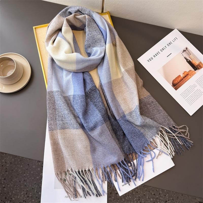 Winter Rainbow Plaid Women's Imitation Cashmere Scarf Warm Shawls and Wraps Thicked Pashmina Female Blanket Scarves