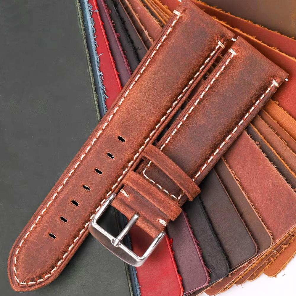 Cinturino Orologio in Vera Pelle di Vacchetta Opaca 20mm 22mm Cinturino a Rilascio Rapido con Fibbia in Acciaio Inossidabile Caffè Nero Verde Rosso