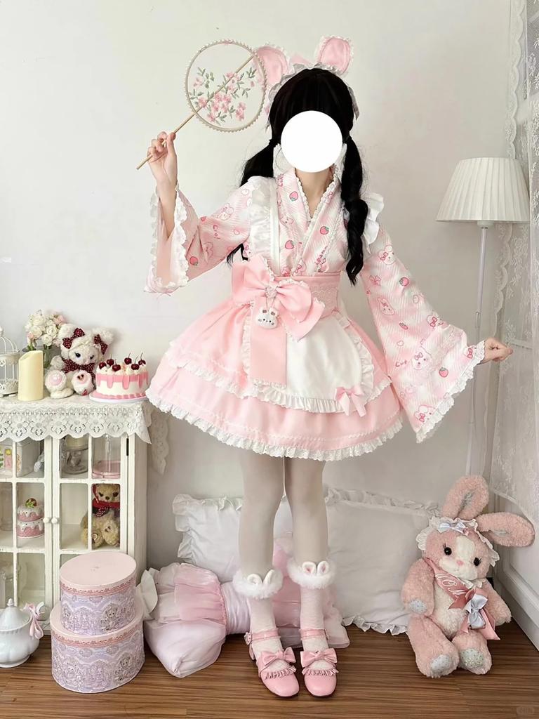 XHSUKADO Dress Perfect for and Perfect for and Other Traditional Japanese Includes a Rabbit Print Mini and Cute Checkered Long and Perfect for Cafes