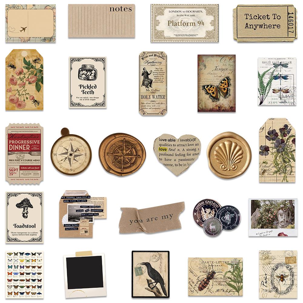 50Pcs Vintage File Cover Sealing Wax Retro Stickers Art Aesthetic Diy Journal Luggage Car Helmet Fridge Decoration Vinyl Sticker